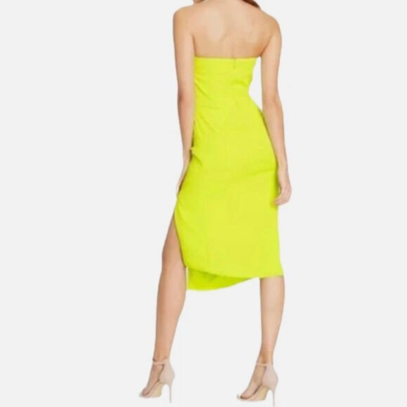 Cushnie x Target Neon Yellow Strapless “Flaw” Front Ruching Split Dress size 4 - Picture 2 of 9
